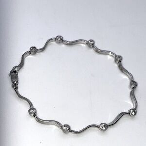 Vtg 𝅺Sterling Silver Wavy Link White Stone Tennis Bracele 7”